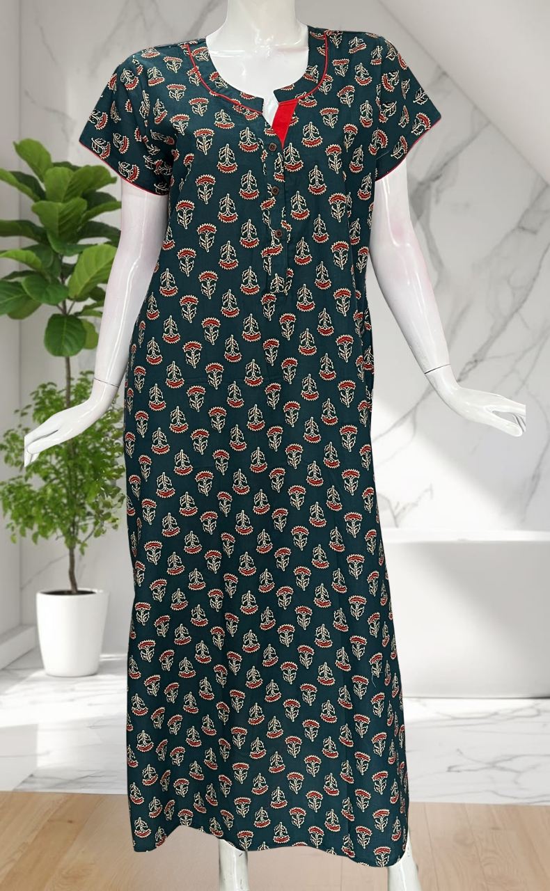 Indigo Blue Flora Pure Cotton Nighty. Pure Durable Cotton | Laces and Frills