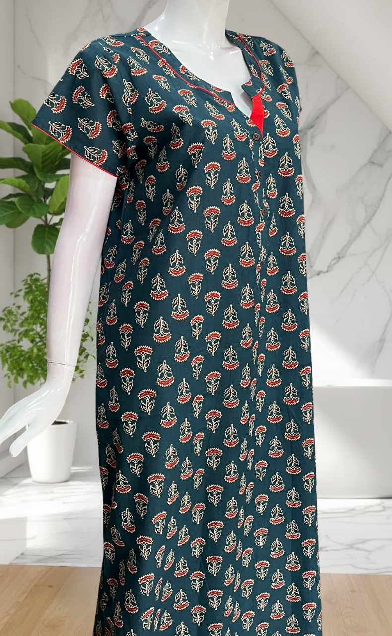 Indigo Blue Flora Pure Cotton Nighty. Pure Durable Cotton | Laces and Frills