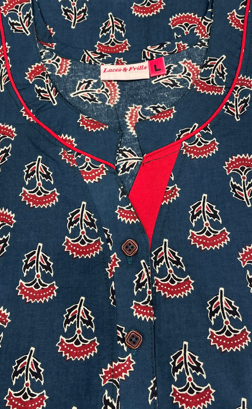 Indigo Blue Flora Pure Cotton Nighty. Pure Durable Cotton | Laces and Frills