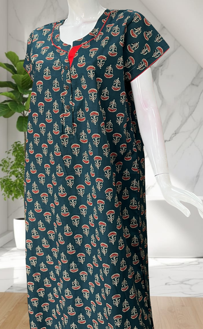 Indigo Blue Flora Pure Cotton Nighty. Pure Durable Cotton | Laces and Frills