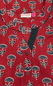 Maroon Flora Pure Cotton Nighty. Pure Durable Cotton | Laces and Frills