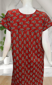 Maroon Flora Pure Cotton Nighty. Pure Durable Cotton | Laces and Frills