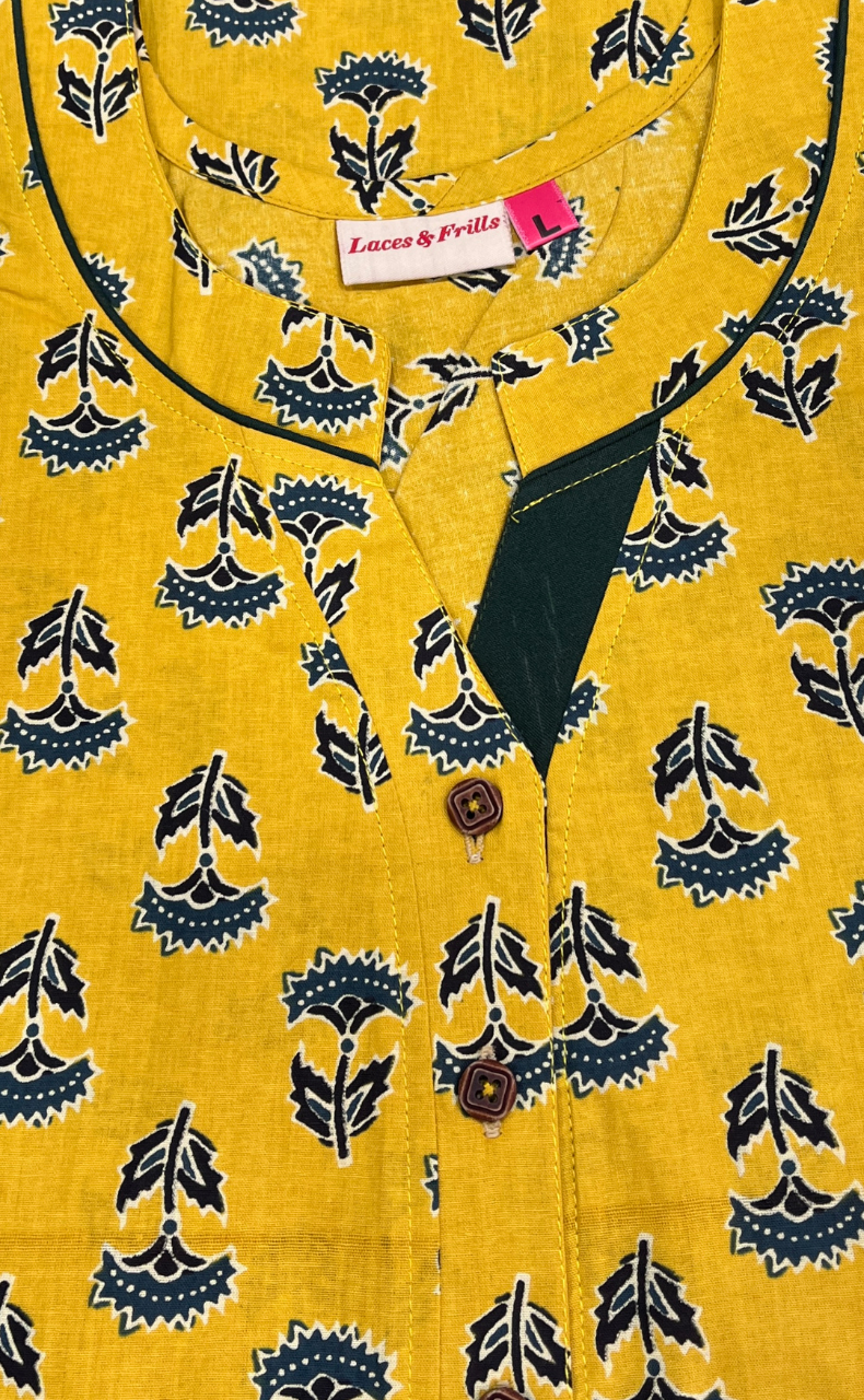 Yellow Flora Pure Cotton Nighty. Pure Durable Cotton | Laces and Frills