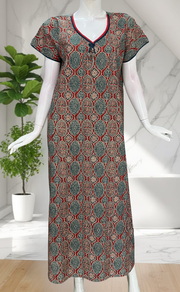 Maroon Ajrakh Pure Cotton Nighty. Pure Durable Cotton | Laces and Frills