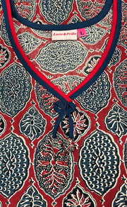 Maroon Ajrakh Pure Cotton Nighty. Pure Durable Cotton | Laces and Frills