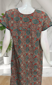 Maroon Ajrakh Pure Cotton Nighty. Pure Durable Cotton | Laces and Frills