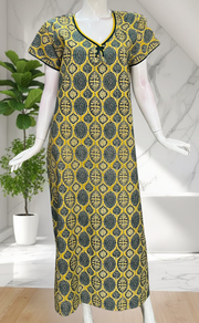 Yellow Ajrakh Pure Cotton Nighty. Pure Durable Cotton | Laces and Frills