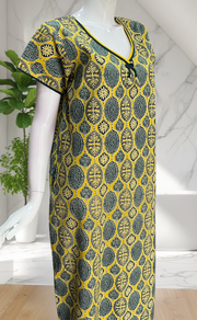 Yellow Ajrakh Pure Cotton Nighty. Pure Durable Cotton | Laces and Frills