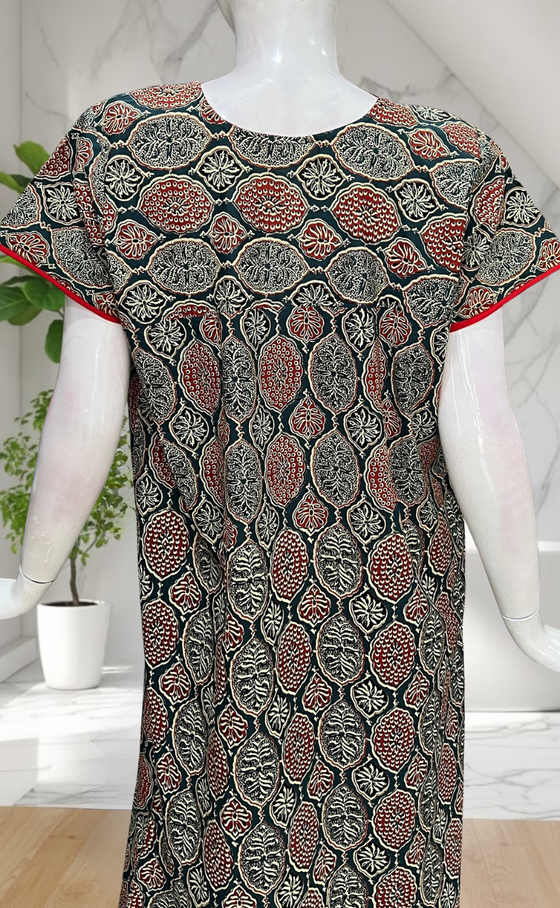 Indigo Blue Ajrakh Pure Cotton Nighty. Pure Durable Cotton | Laces and Frills