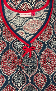Indigo Blue Ajrakh Pure Cotton Nighty. Pure Durable Cotton | Laces and Frills