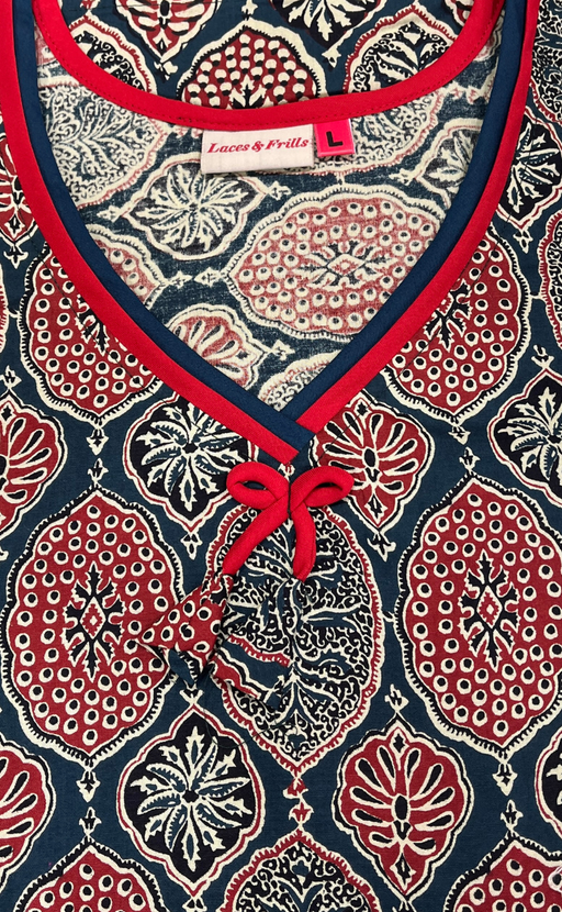 Indigo Blue Ajrakh Pure Cotton Nighty. Pure Durable Cotton | Laces and Frills