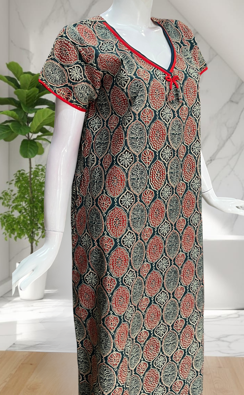 Indigo Blue Ajrakh Pure Cotton Nighty. Pure Durable Cotton | Laces and Frills