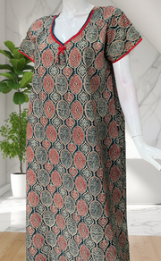 Indigo Blue Ajrakh Pure Cotton Nighty. Pure Durable Cotton | Laces and Frills