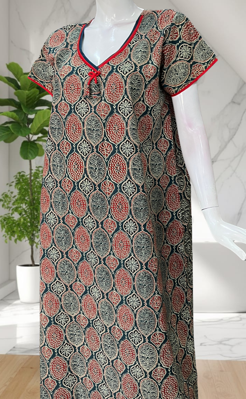 Indigo Blue Ajrakh Pure Cotton Nighty. Pure Durable Cotton | Laces and Frills