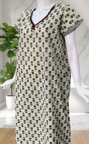 Off White Flora Pure Cotton Nighty. Pure Durable Cotton | Laces and Frills