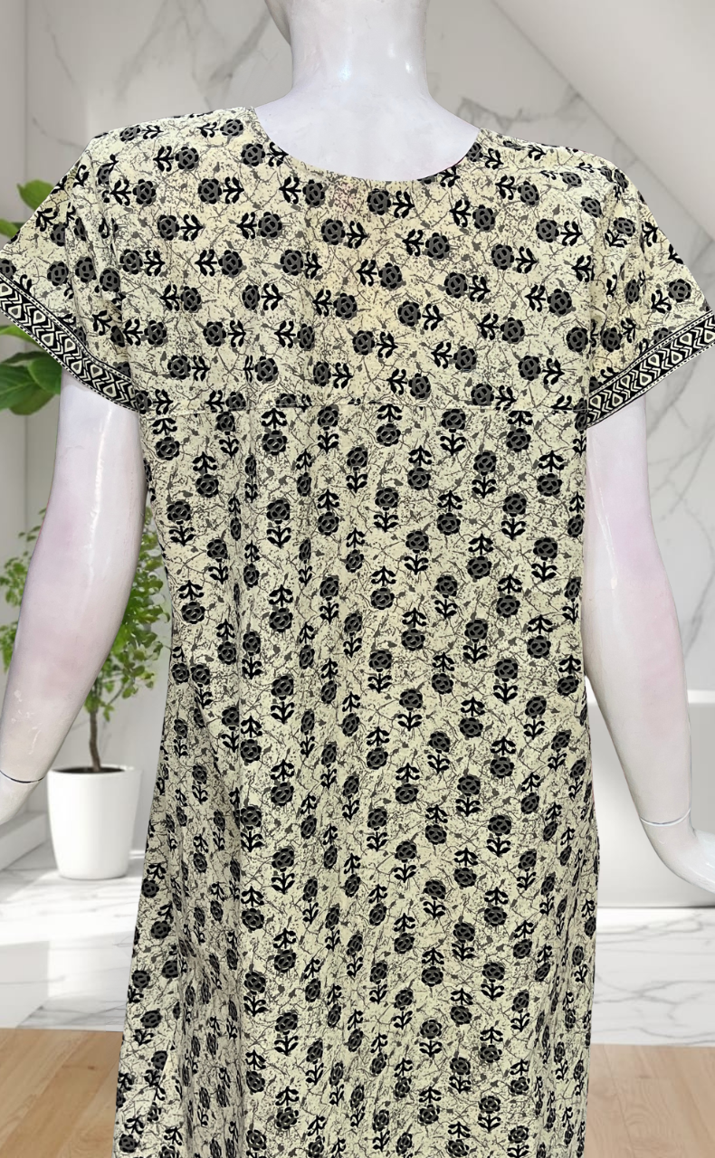 Off White Flora Pure Cotton Nighty. Pure Durable Cotton | Laces and Frills