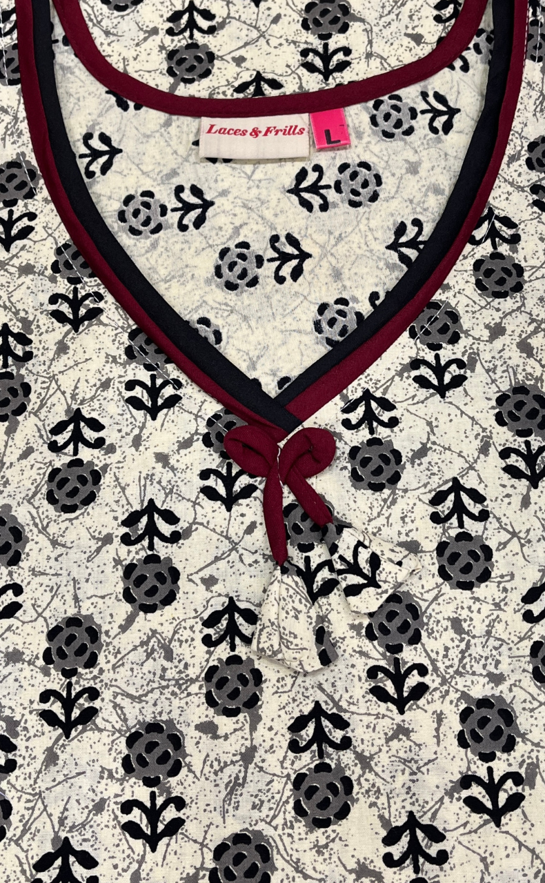 Off White Flora Pure Cotton Nighty. Pure Durable Cotton | Laces and Frills