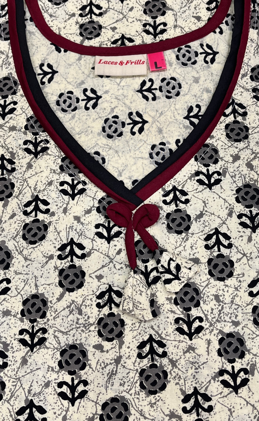 Off White Flora Pure Cotton Nighty. Pure Durable Cotton | Laces and Frills
