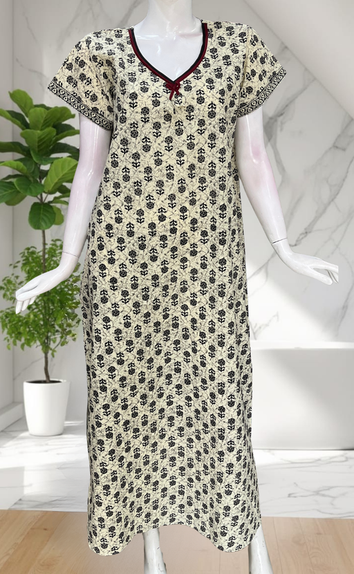 Off White Flora Pure Cotton Nighty. Pure Durable Cotton | Laces and Frills