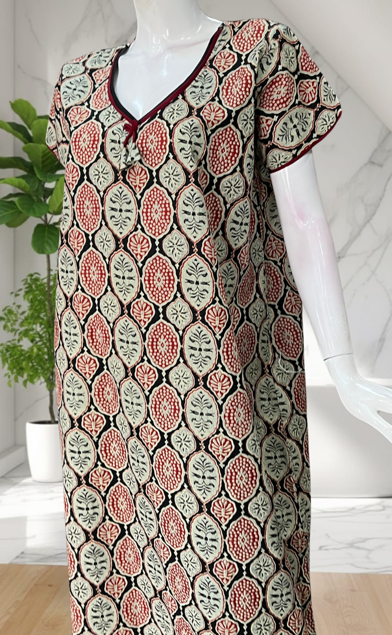 Black Ajrakh Pure Cotton Nighty. Pure Durable Cotton | Laces and Frills