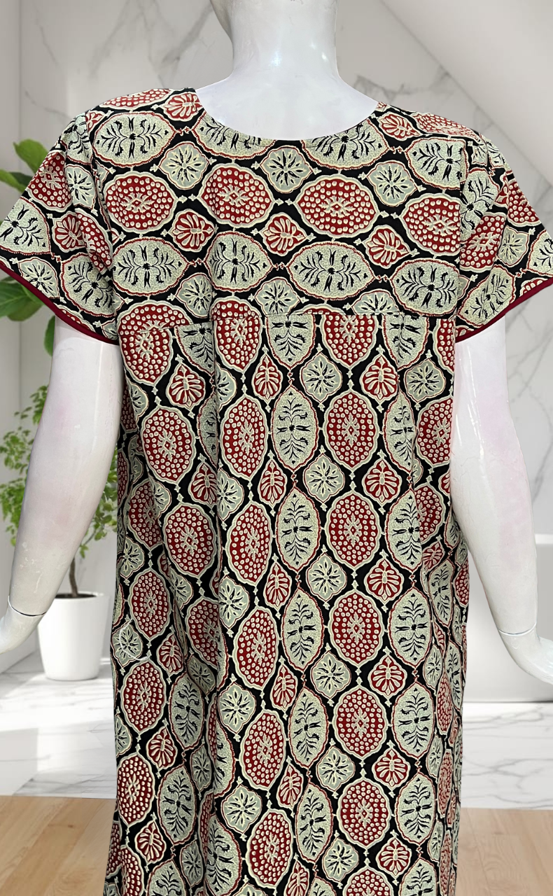 Black Ajrakh Pure Cotton Nighty. Pure Durable Cotton | Laces and Frills