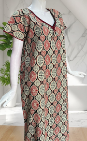 Black Ajrakh Pure Cotton Nighty. Pure Durable Cotton | Laces and Frills