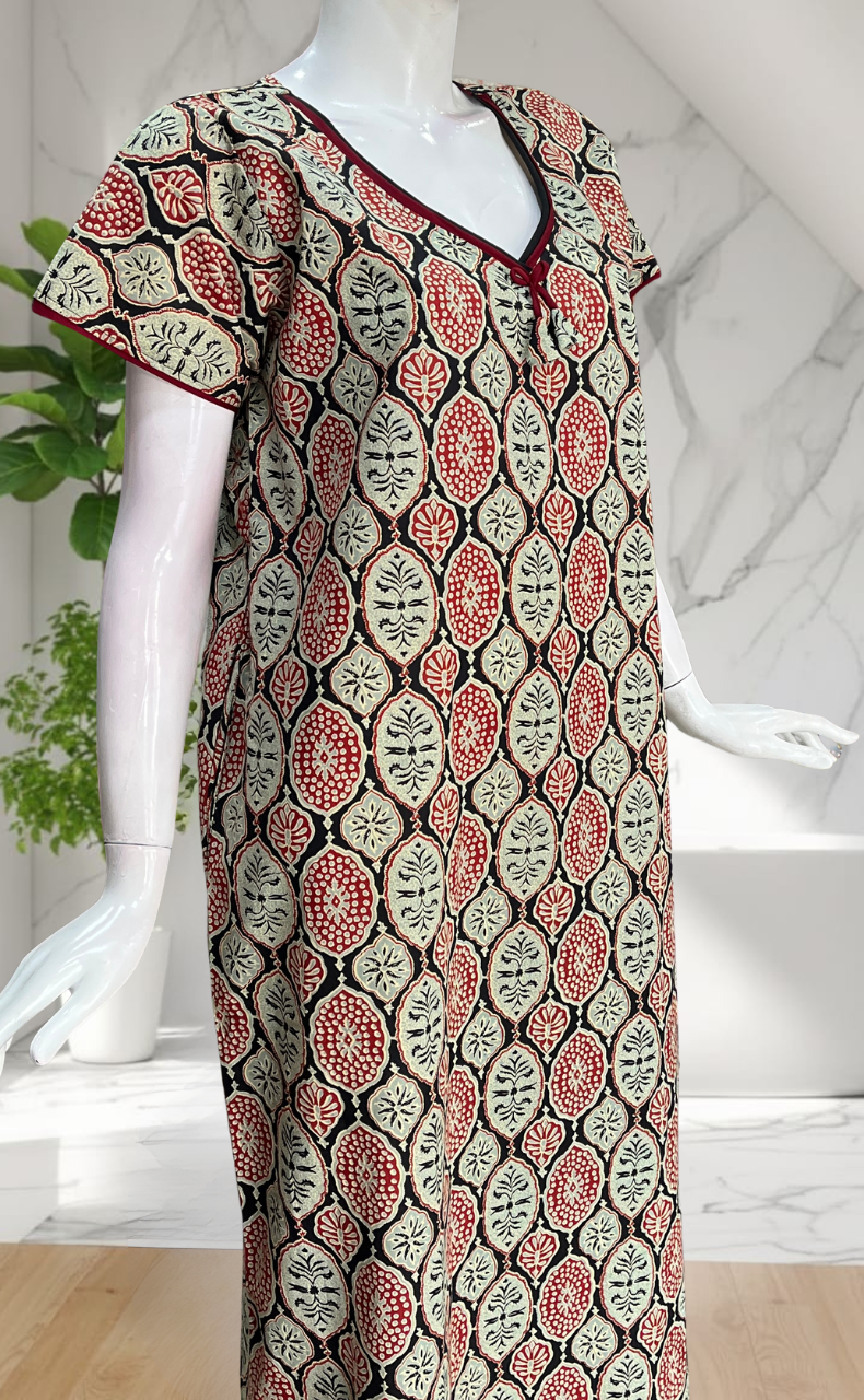 Black Ajrakh Pure Cotton Nighty. Pure Durable Cotton | Laces and Frills