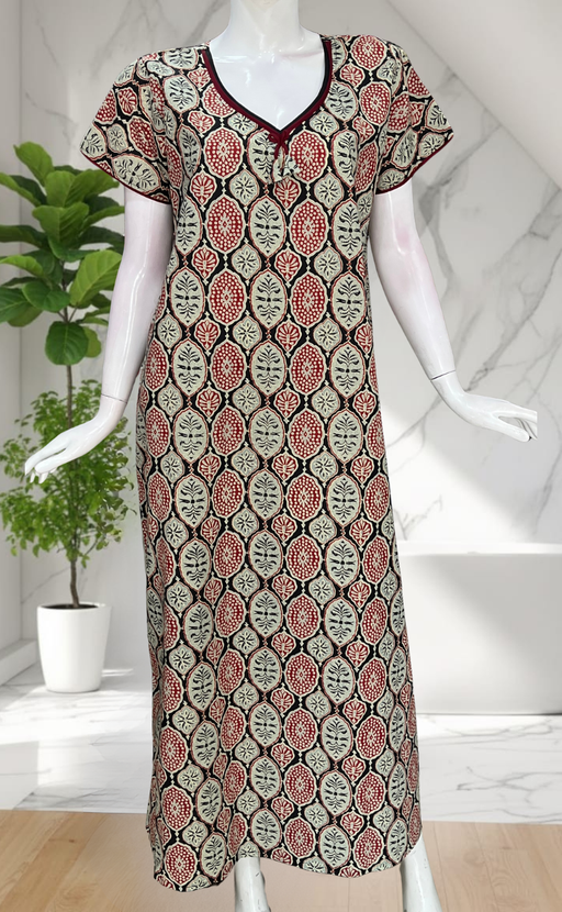 Black Ajrakh Pure Cotton Nighty. Pure Durable Cotton | Laces and Frills