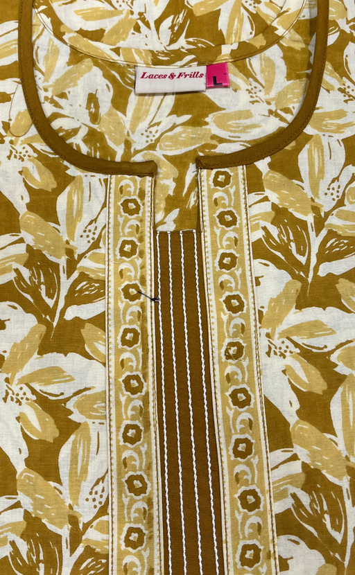 Yellow Leafy Pure Cotton Nighty. Pure Durable Cotton | Laces and Frills
