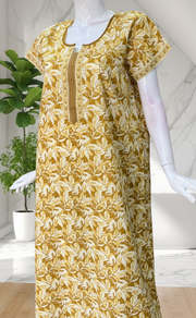 Yellow Leafy Pure Cotton Nighty. Pure Durable Cotton | Laces and Frills