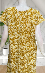 Yellow Leafy Pure Cotton Nighty. Pure Durable Cotton | Laces and Frills