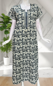 Grey Leafy Pure Cotton Nighty. Pure Durable Cotton | Laces and Frills