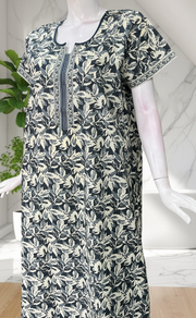 Grey Leafy Pure Cotton Nighty. Pure Durable Cotton | Laces and Frills