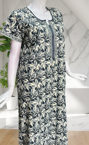 Grey Leafy Pure Cotton Nighty. Pure Durable Cotton | Laces and Frills