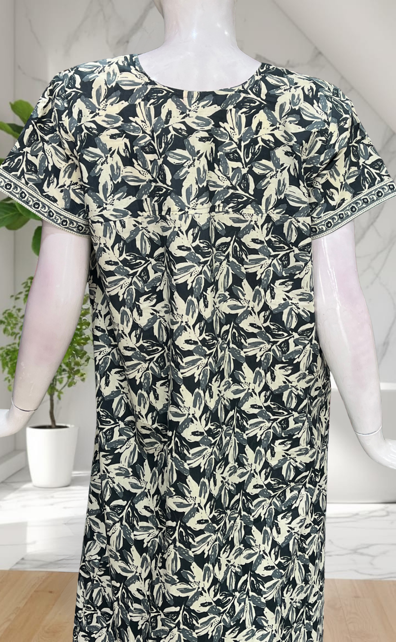 Grey Leafy Pure Cotton Nighty. Pure Durable Cotton | Laces and Frills