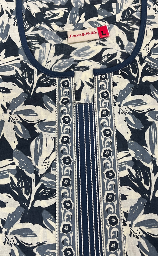 Grey Leafy Pure Cotton Nighty. Pure Durable Cotton | Laces and Frills