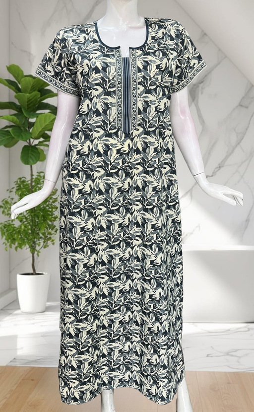 Grey Leafy Pure Cotton Nighty. Pure Durable Cotton | Laces and Frills