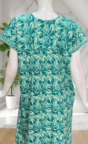 Sea Green Leafy Pure Cotton Nighty. Pure Durable Cotton | Laces and Frills