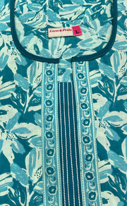 Sea Green Leafy Pure Cotton Nighty. Pure Durable Cotton | Laces and Frills