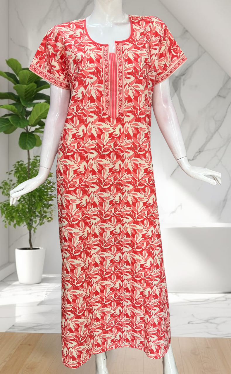 Peach Leafy Pure Cotton Nighty. Pure Durable Cotton | Laces and Frills