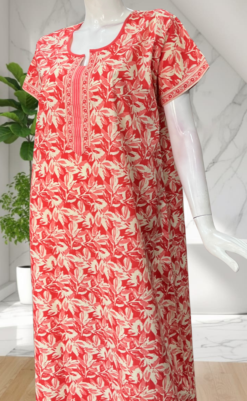 Peach Leafy Pure Cotton Nighty. Pure Durable Cotton | Laces and Frills