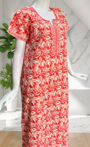 Peach Leafy Pure Cotton Nighty. Pure Durable Cotton | Laces and Frills