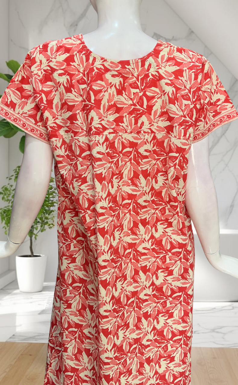 Peach Leafy Pure Cotton Nighty. Pure Durable Cotton | Laces and Frills