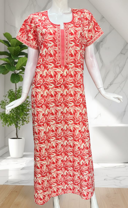 Peach Leafy Pure Cotton Nighty. Pure Durable Cotton | Laces and Frills
