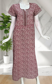 Wine Colour Leafy Pure Cotton Nighty. Pure Durable Cotton | Laces and Frills