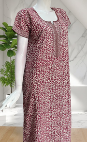 Wine Colour Leafy Pure Cotton Nighty. Pure Durable Cotton | Laces and Frills