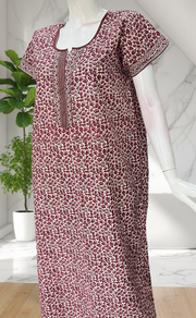 Wine Colour Leafy Pure Cotton Nighty. Pure Durable Cotton | Laces and Frills