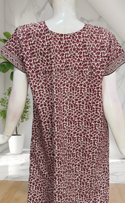 Wine Colour Leafy Pure Cotton Nighty. Pure Durable Cotton | Laces and Frills