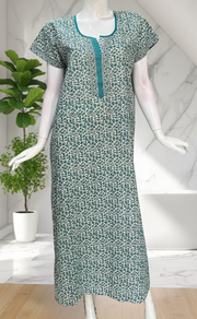 Sea Green Leafy Pure Cotton Nighty. Pure Durable Cotton | Laces and Frills