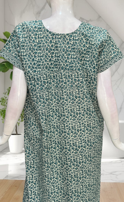Sea Green Leafy Pure Cotton Nighty. Pure Durable Cotton | Laces and Frills